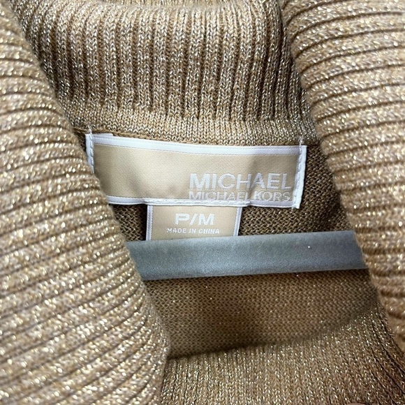 MICHAEL KORS Sweater Womens Medium Petite Gold Shiny Threading Cowl Neck - Picture 9 of 12